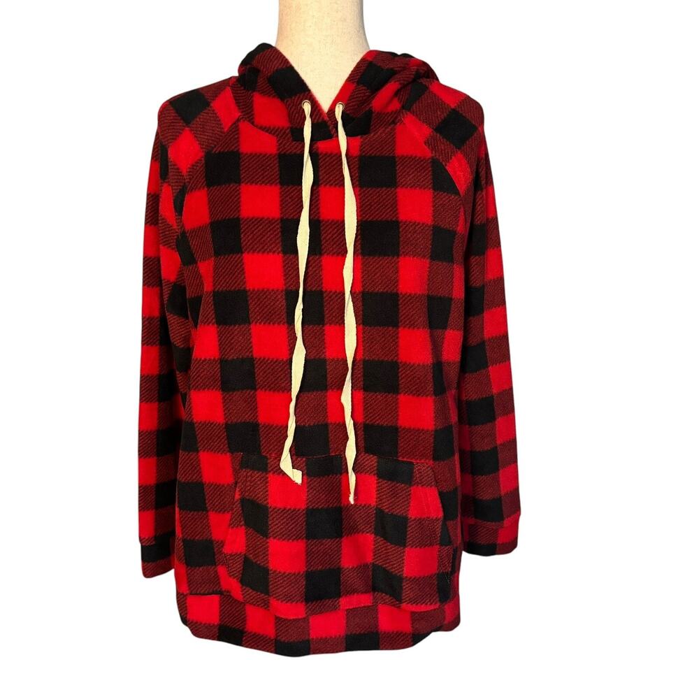 Entro size Small Red Black Buffalo Plaid Fleece Hoodie Comfy Pockets NEW
